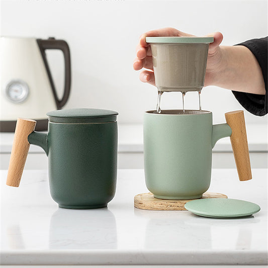 Ceramic Mug with Lid and Filter - Infuser for Tea - 6 colours available