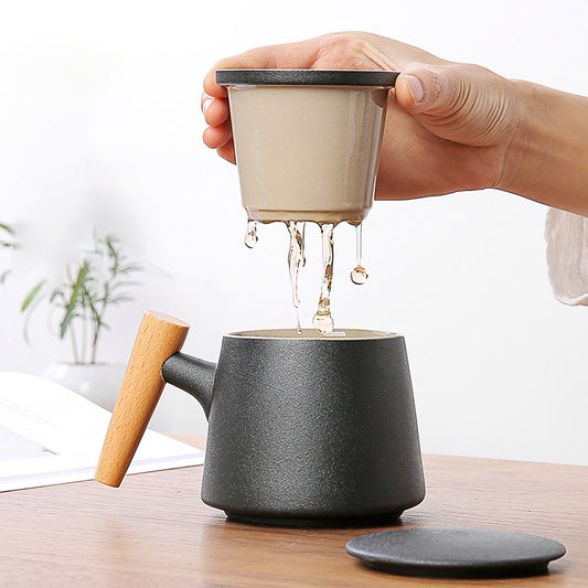 Tapered Ceramic Mug with Lid and Filter - Infuser for Tea