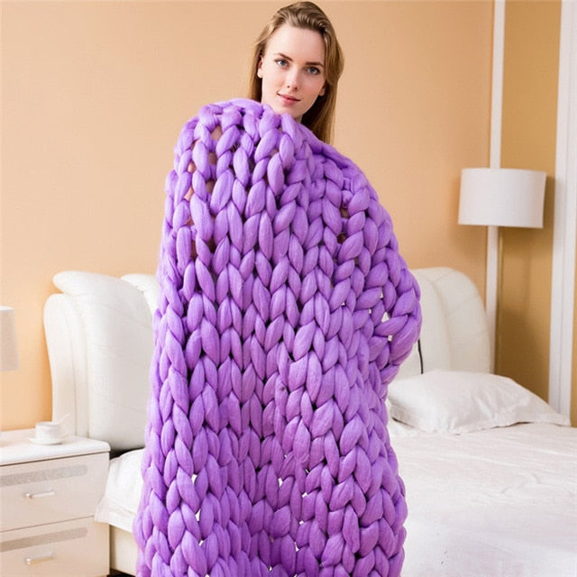 Chunky Knitted Blankets - Handmade Bedspreads Super Thick Yarn - 14 Colours available