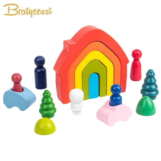 Rainbow Educational Wooden Toys - Montessori Style Creative Building Blocks