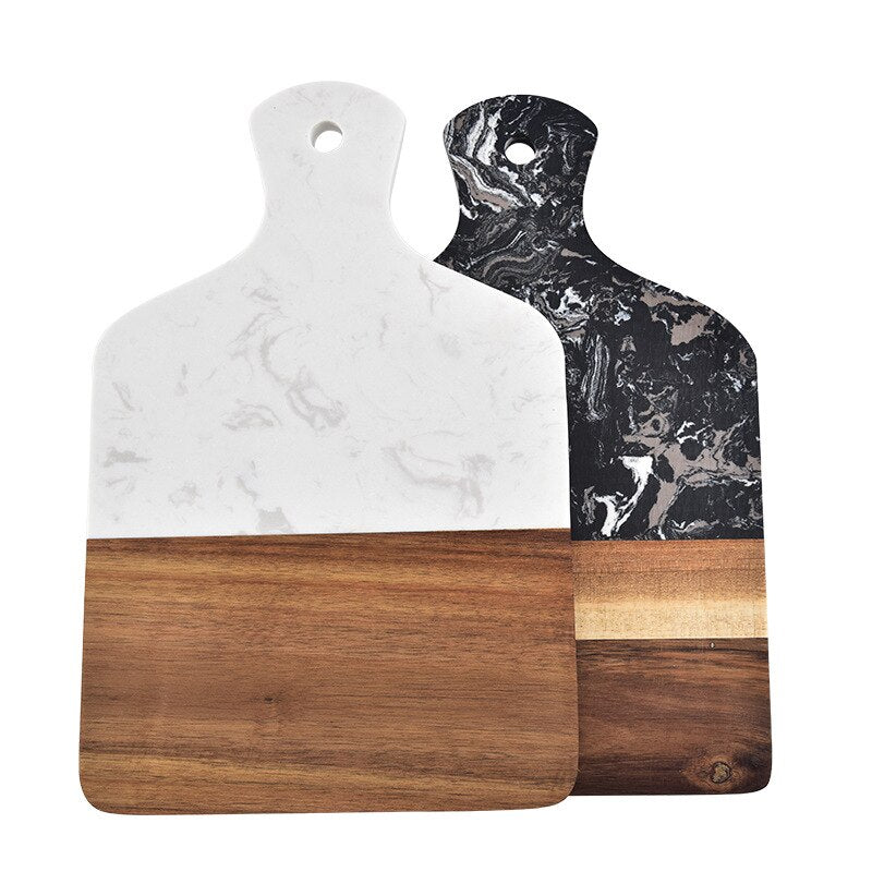 Wood n Stone - Acacia Wood and Marble Kitchen Chopping Board, Non Slip Cutting Blocks, Fruit or Cheese Board, Steak or Pizza Tray