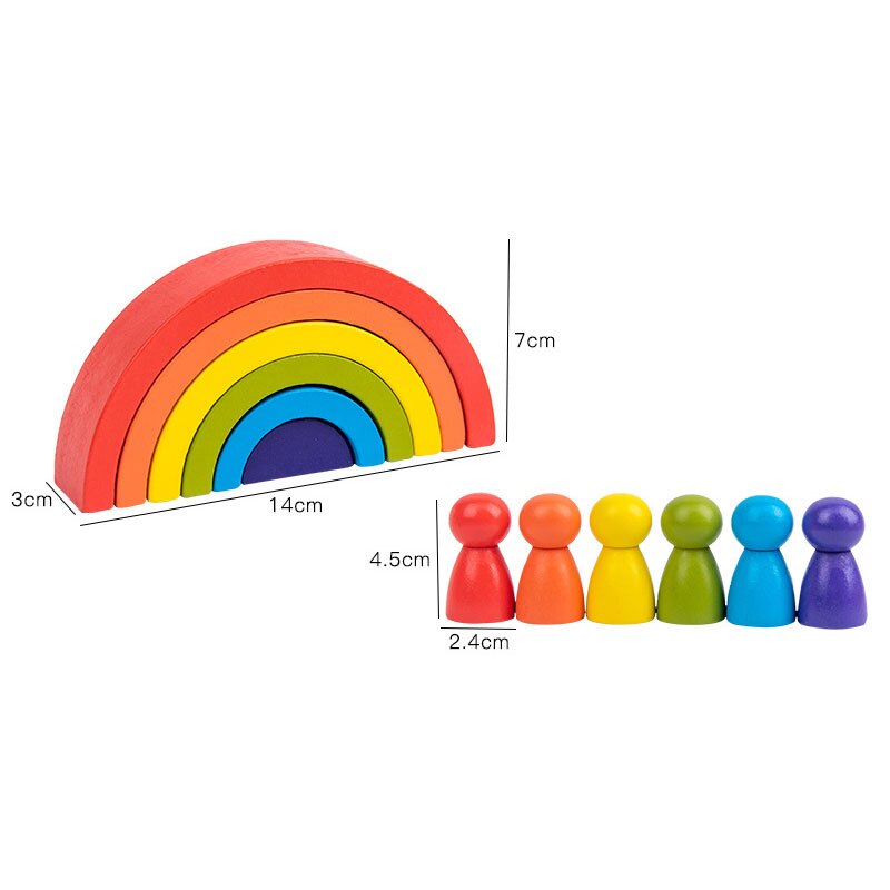 Rainbow Educational Wooden Toys - Montessori Style Creative Building Blocks