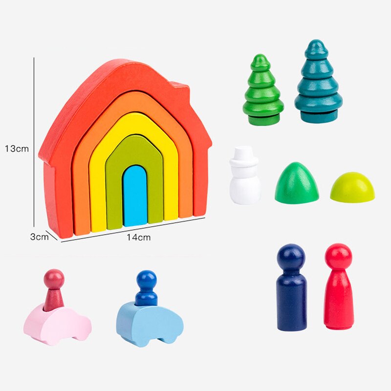 Rainbow Educational Wooden Toys - Montessori Style Creative Building Blocks