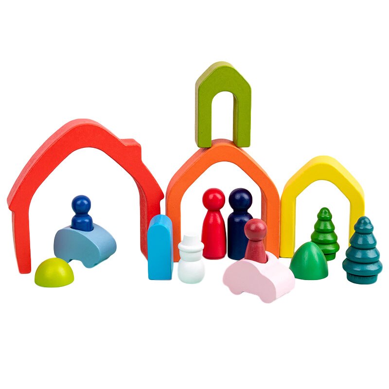 Rainbow Educational Wooden Toys - Montessori Style Creative Building Blocks